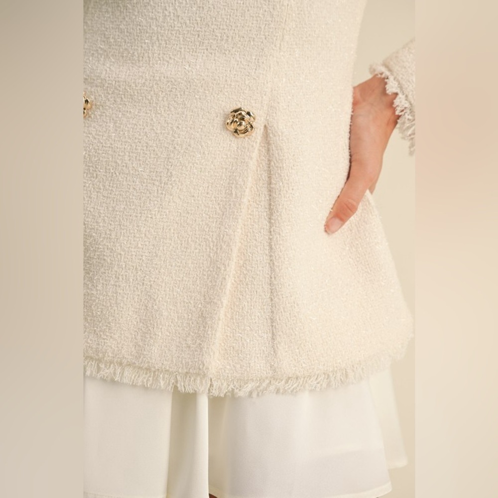 🆕 Metallic Tweed Jacket and Satin Mini Dress in Cream - Picture 7 of 9